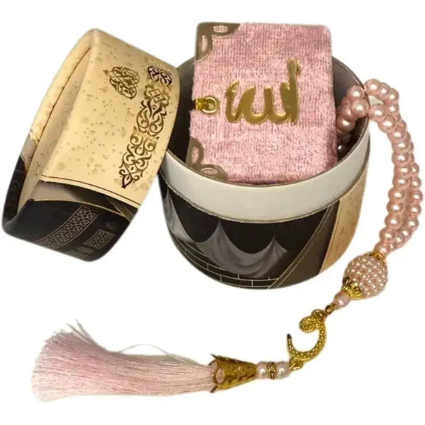 Islamisk preesntf med sammetsklädd mini-koran & bönepärlor Tesbih, 3 islamtrend