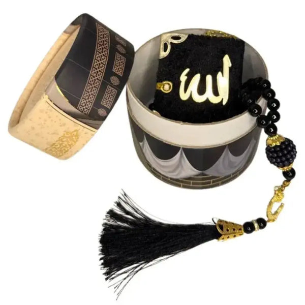Islamisk preesntf med sammetsklädd mini-koran & bönepärlor Tesbih, islamtrend