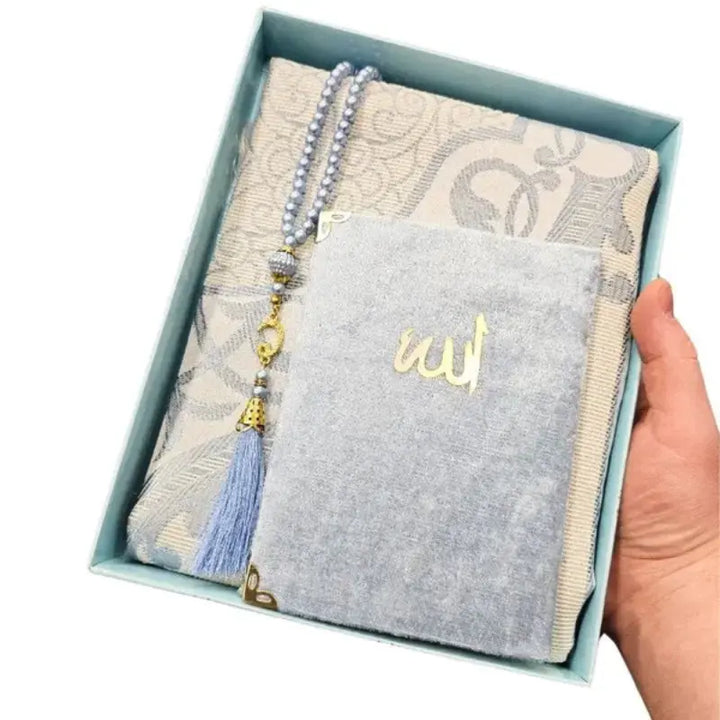 Quran Prayer Rug and Islamic Rosary Gift Set islamtrend