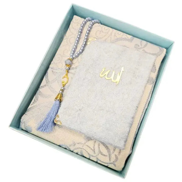 Quran Prayer Rug and Islamic Rosary Gift Set islamtrend